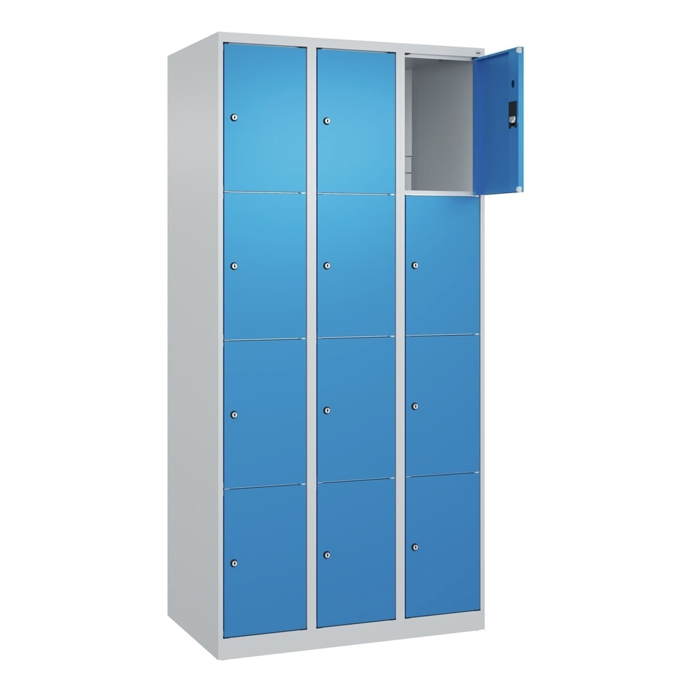 Produktabbildung: C+P Schließfachschrank Classic PLUS, 3 Abteile, HxBxT 1.850 x 900 x 500 mm, lichtgrau, lichtblau, 12 Fächer, Zylinderschloss