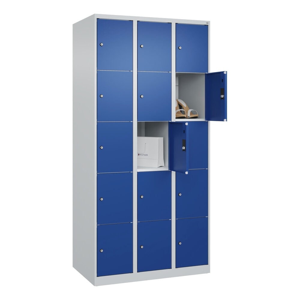 Produktabbildung Nr. 9: C+P Schließfachschrank Classic PLUS, 3 Abteile, HxBxT 1.850 x 900 x 500 mm, lichtgrau, enzianblau, 15 Fächer, Zylinderschloss