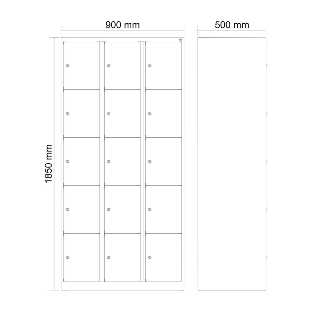 Produktabbildung Nr. 10: C+P Schließfachschrank Classic PLUS, 3 Abteile, HxBxT 1.850 x 900 x 500 mm, lichtgrau, enzianblau, 15 Fächer, Zylinderschloss
