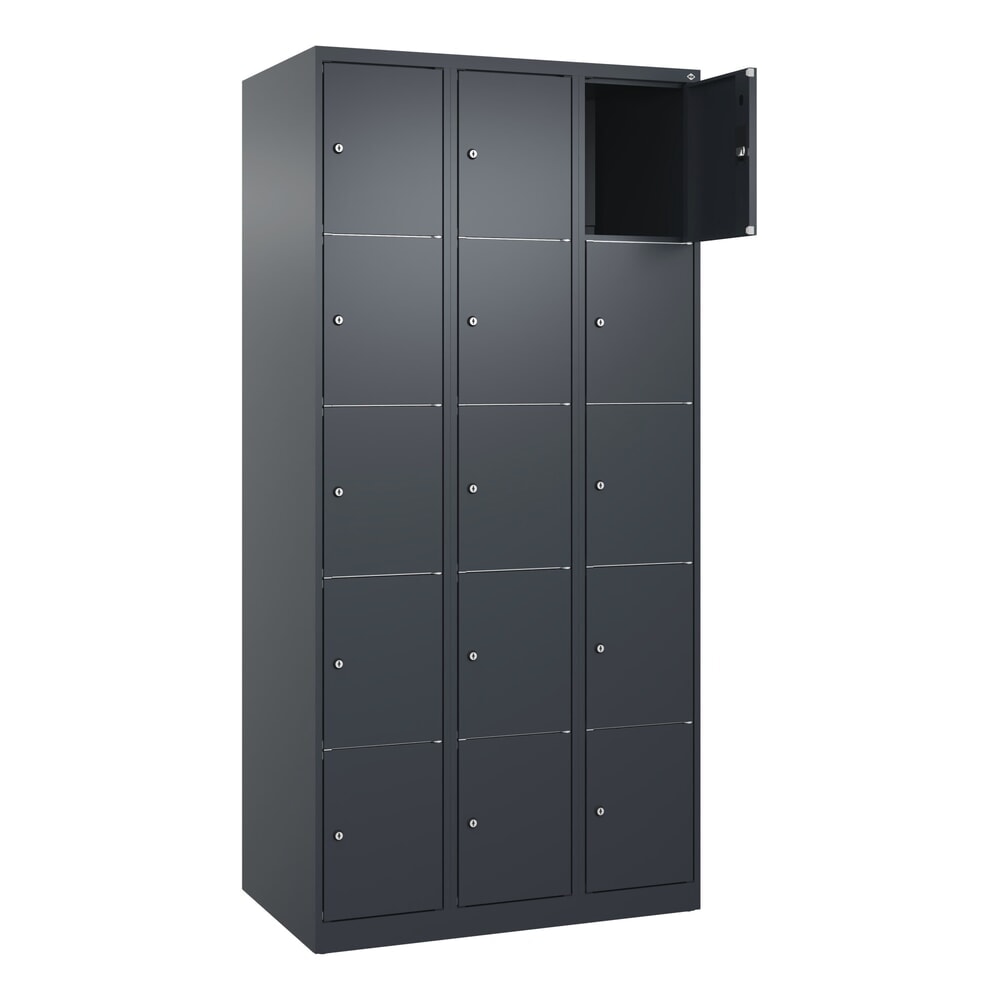 Produktabbildung: C+P Schließfachschrank Classic PLUS, 3 Abteile, HxBxT 1.850 x 900 x 500 mm, anthrazitgrau, anthrazitgrau, 15 Fächer, Zylinderschloss