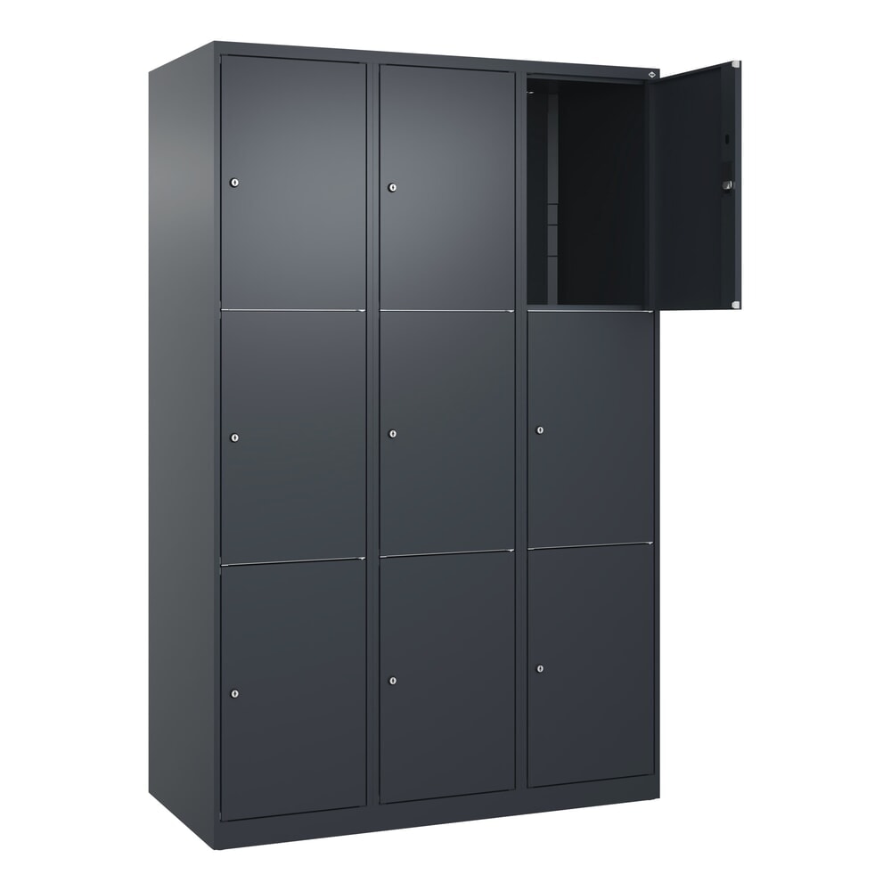 Produktabbildung: C+P Schließfachschrank Classic PLUS, 3 Abteile, HxBxT 1.850 x 1.200 x 500 mm, anthrazitgrau, anthrazitgrau, 9 Fächer, Zylinderschloss
