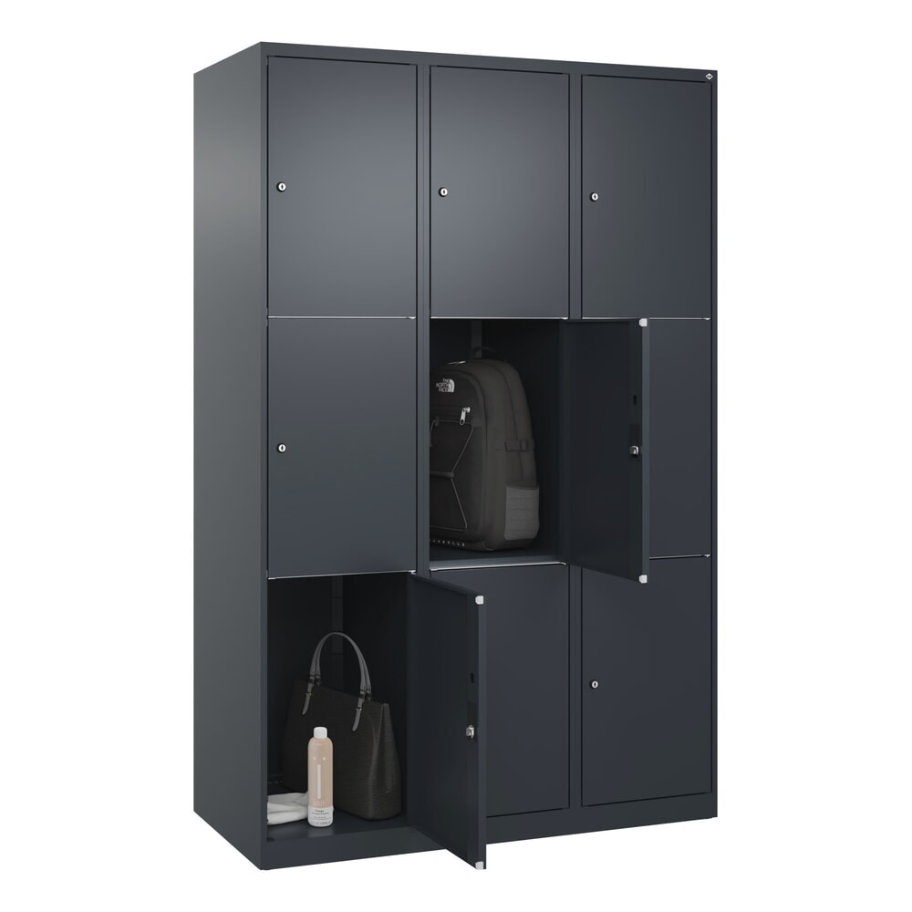 Produktabbildung Nr. 10: C+P Schließfachschrank Classic PLUS, 3 Abteile, HxBxT 1.850 x 1.200 x 500 mm, anthrazitgrau, anthrazitgrau, 9 Fächer, Zylinderschloss
