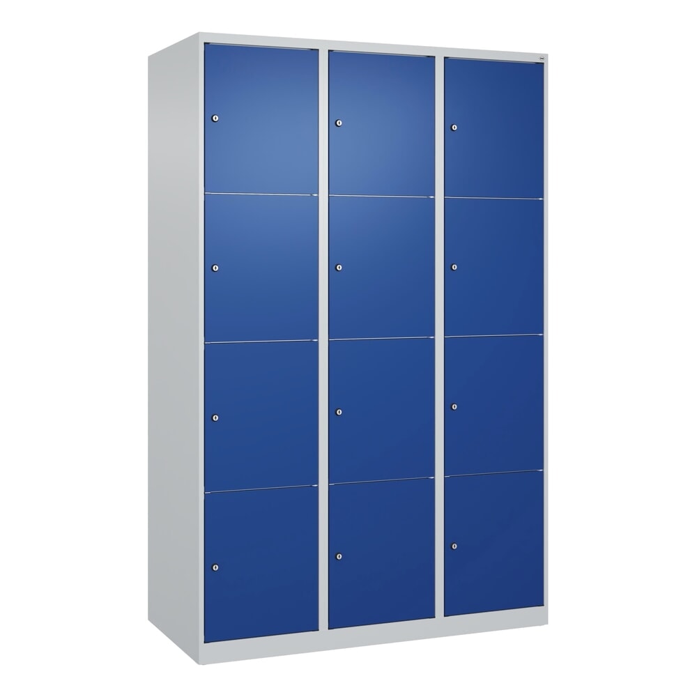 Produktabbildung Nr. 9: C+P Schließfachschrank Classic PLUS, 3 Abteile, HxBxT 1.850 x 1.200 x 500 mm, lichtgrau, enzianblau, 12 Fächer, Zylinderschloss