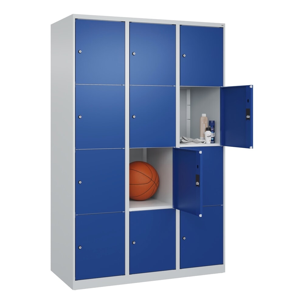 Produktabbildung Nr. 10: C+P Schließfachschrank Classic PLUS, 3 Abteile, HxBxT 1.850 x 1.200 x 500 mm, lichtgrau, enzianblau, 12 Fächer, Zylinderschloss