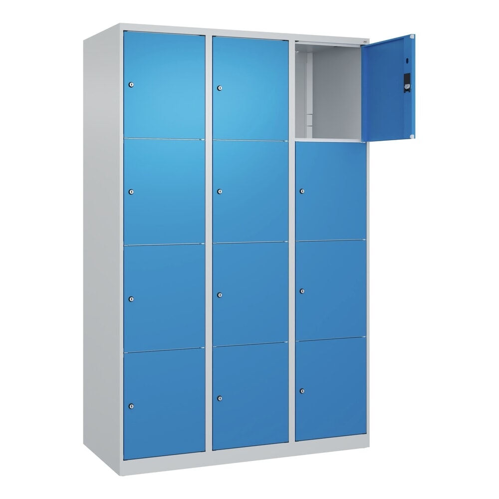 Produktabbildung: C+P Schließfachschrank Classic PLUS, 3 Abteile, HxBxT 1.850 x 1.200 x 500 mm, lichtgrau, lichtblau, 12 Fächer, Zylinderschloss