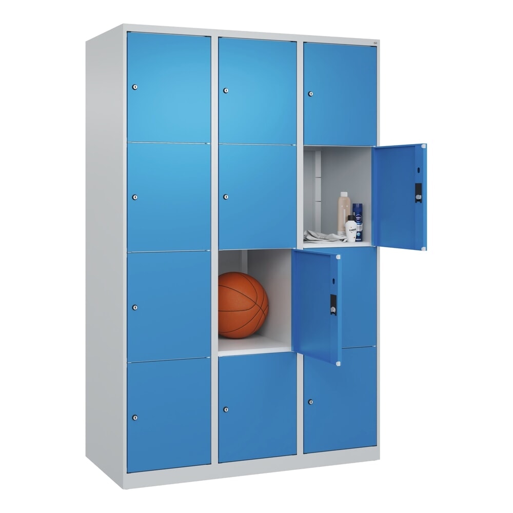 Produktabbildung Nr. 10: C+P Schließfachschrank Classic PLUS, 3 Abteile, HxBxT 1.850 x 1.200 x 500 mm, lichtgrau, lichtblau, 12 Fächer, Zylinderschloss