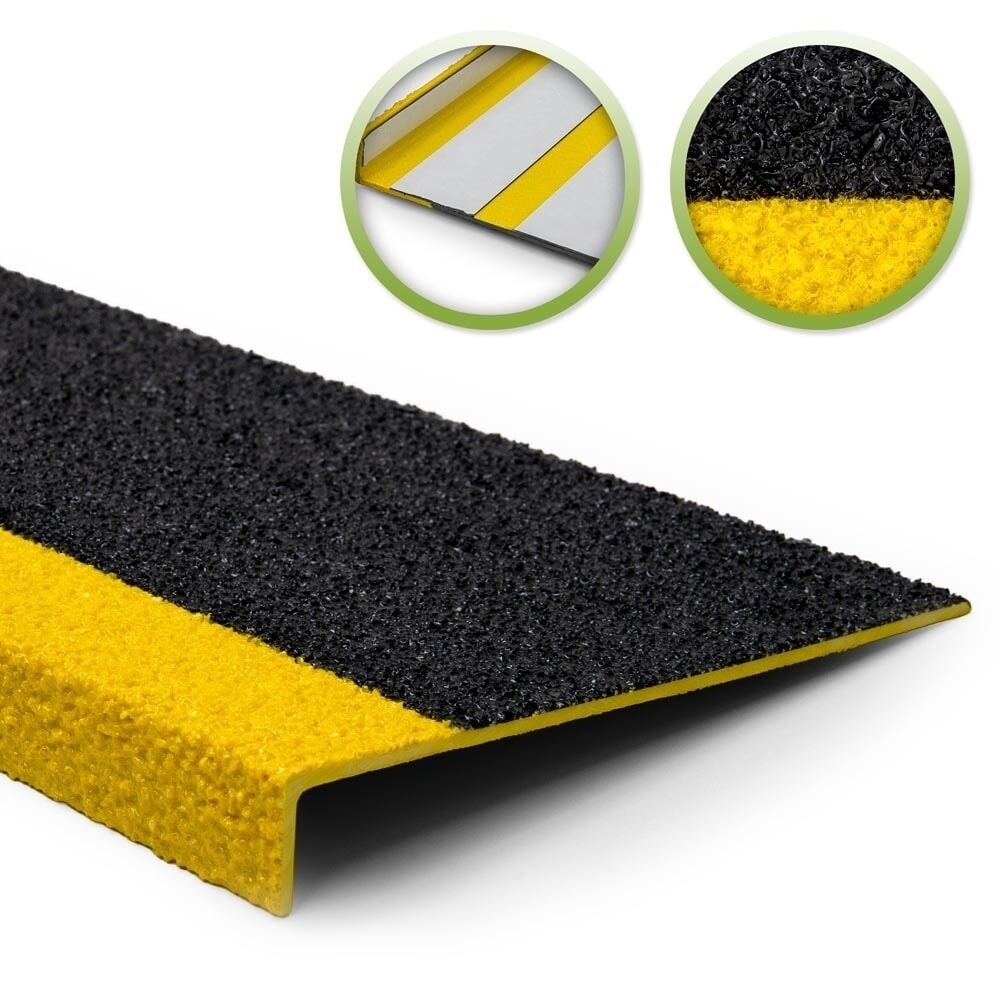 Produktabbildung: Mehlhose Antirutschkantenprofil GFK Medium, selbstklebend, schwarz mit gelber Kante, HxBxL 30 x 230 x 800 mm