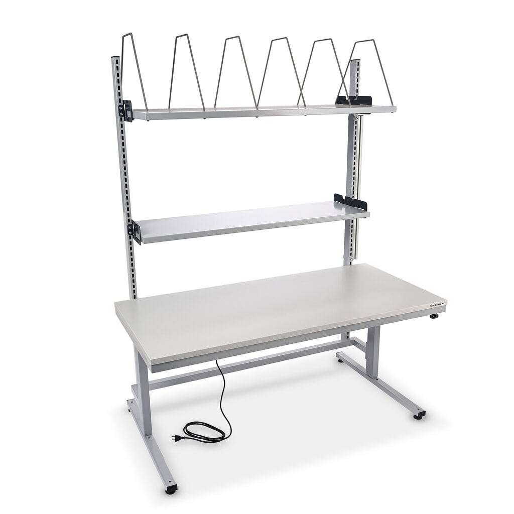 Produktabbildung: HEMMDAL Elektrisch höhenverstellbarer Packtisch ERGO 2, mit Aufbau, Tragfähigkeit 200 kg, HxBxT 720-1.220 x 1.600 x 750 mm