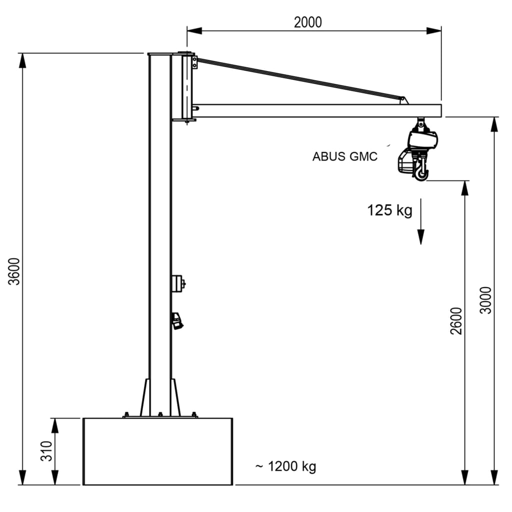 Brinkmann mobiler Säulenschwenkkran mit Aluminium Ausleger, ABUS Kettenzug, Tragfähigkeit 125 kg, Ausladung 2 m Produktabbildung Nr. 3: Brinkmann mobiler Säulenschwenkkran mit Aluminium Ausleger, ABUS Kettenzug, Tragfähigkeit 125 kg, Ausladung 2 m