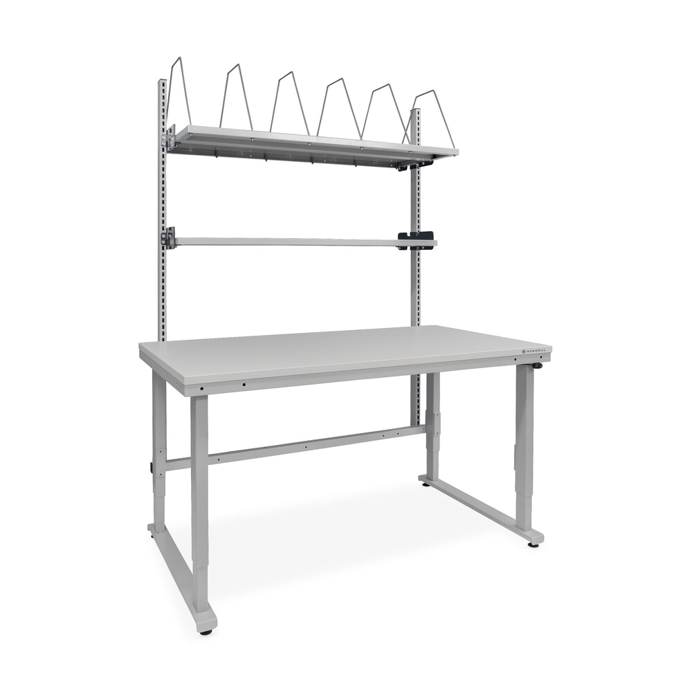 Produktabbildung: HEMMDAL Elektrisch höhenverstellbarer Packtisch ERGO 4, mit Aufbau, Tragfähigkeit 300 kg, HxBxT 720-1.220 x 1.600 x 900 mm