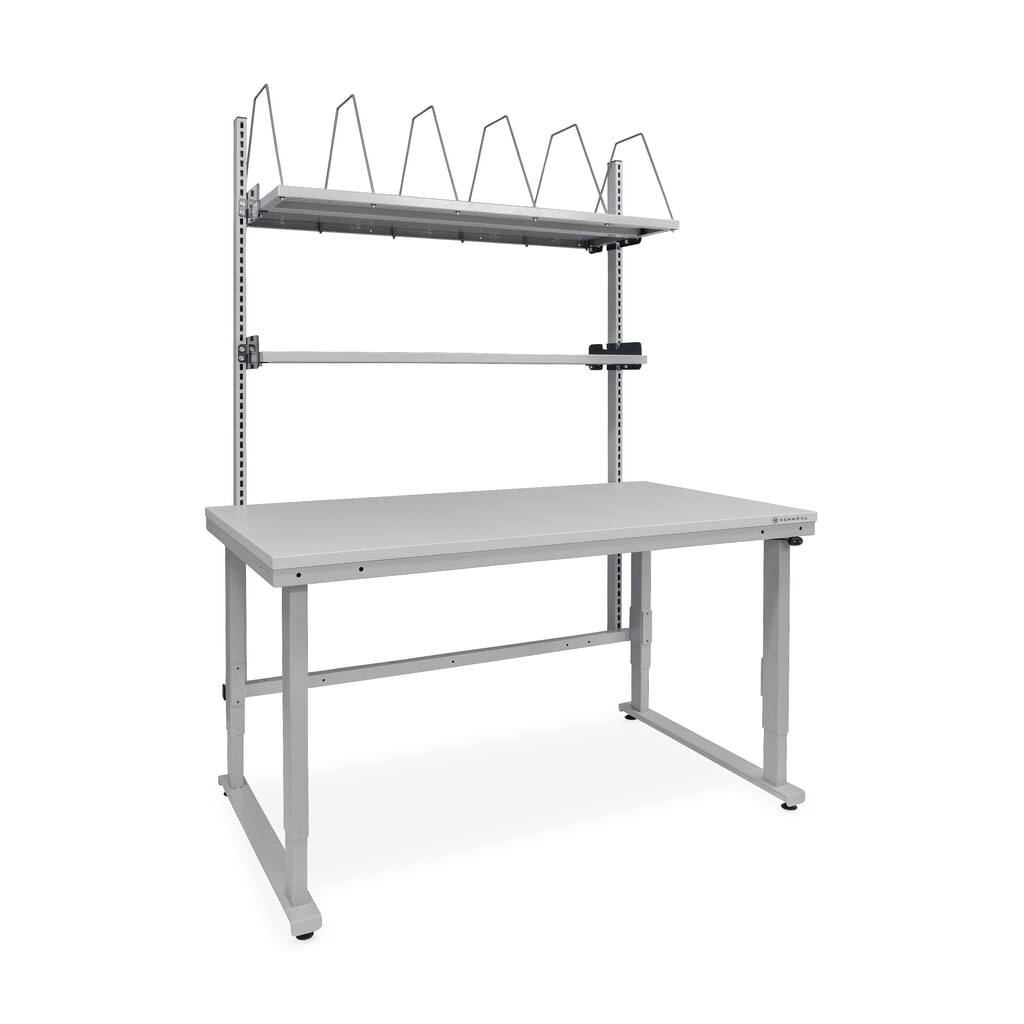 HEMMDAL Elektrisch höhenverstellbarer Packtisch ERGO 4, mit Aufbau, Tragfähigkeit 300 kg, HxBxT 720-1.220 x 1.600 x 900 mm Produktabbildung: HEMMDAL Elektrisch höhenverstellbarer Packtisch ERGO 4, mit Aufbau, Tragfähigkeit 300 kg, HxBxT 720-1.220 x 1.600 x 900 mm