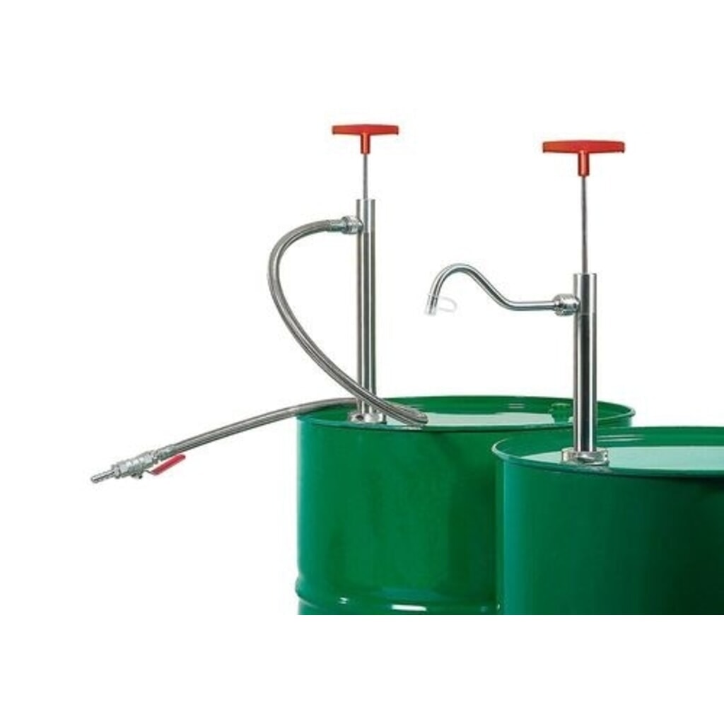 Denios Fasspumpe aus Edelstahl, mit Auslaufbogen, 910 mm Tauchtiefe Produktabbildung: Denios Fasspumpe aus Edelstahl, mit Auslaufbogen, 910 mm Tauchtiefe