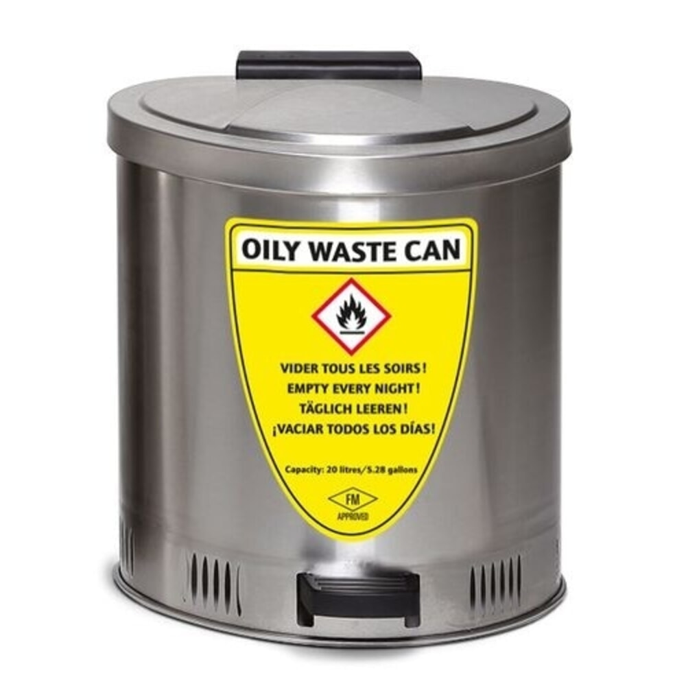 Produktabbildung: Denios Sicherheitsabfallbehälter, aus Edelstahl, mit Deckeldämpfung, 20 l Volumen