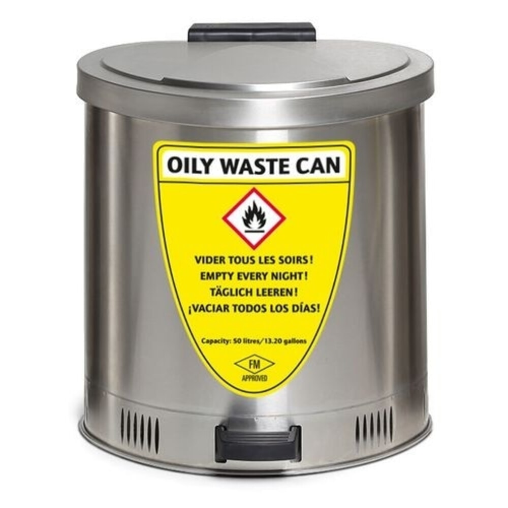 Produktabbildung: Denios Sicherheitsabfallbehälter, aus Edelstahl, mit Deckeldämpfung, 50 l Volumen