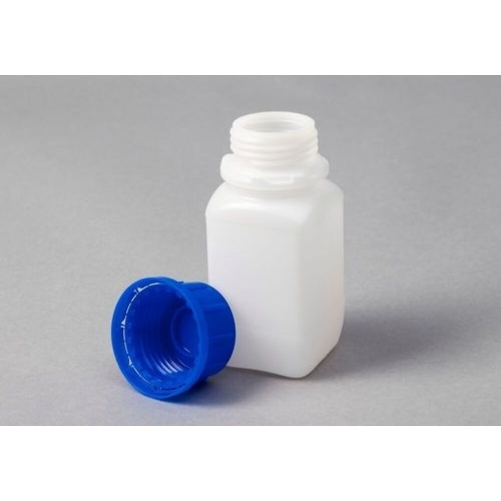 Produktabbildung: Denios Weithalsflaschen aus HDPE, eckig, natur-transparent, 250 ml, UN, 30 Stück