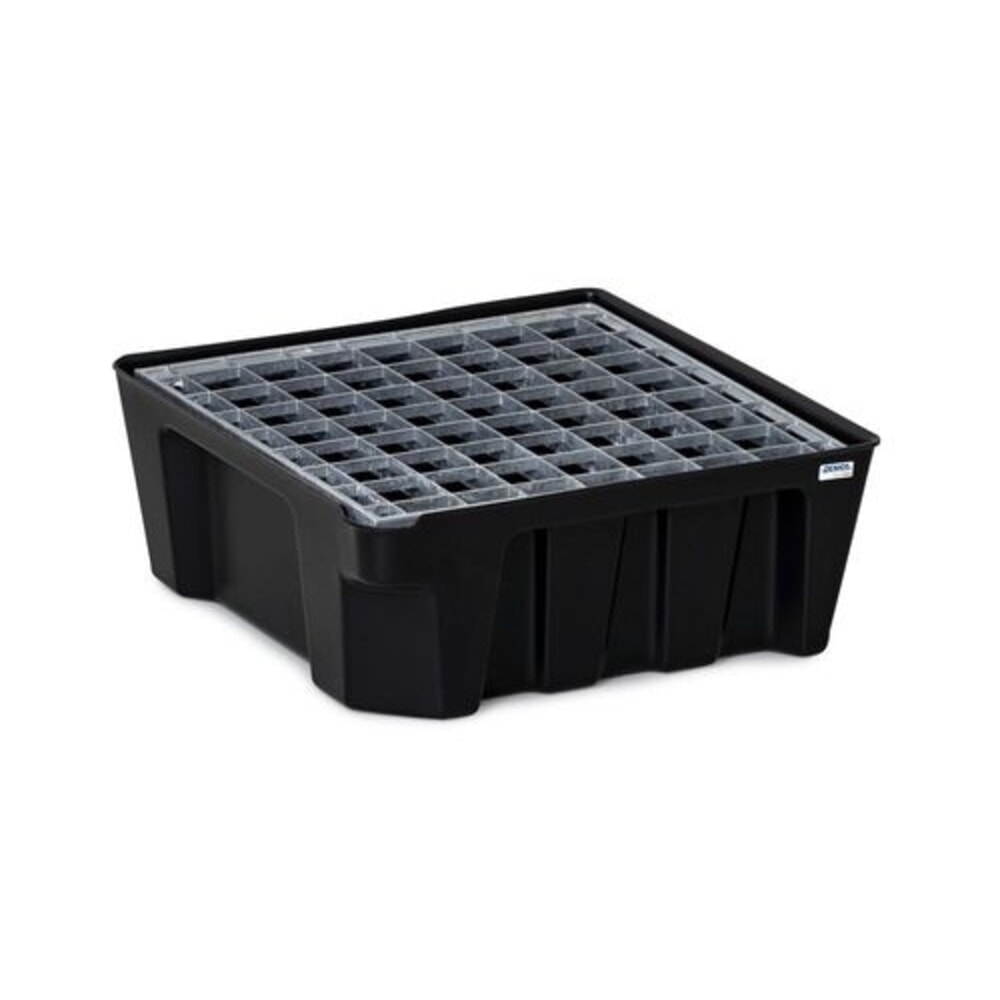 Produktabbildung Nr. 1: Denios Kleingebinde-Auffangwanne base-line aus PE, Höhe 160 mm, mit Ablauf und verz Gitterrost, Auffangvolumen 14 l