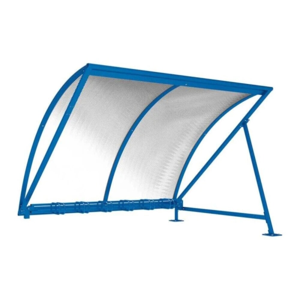 Produktabbildung: PROCITY® Halbmond-Überdachung, Anbaueinheit, mit getönten Verkleidungen, Fahrradständer 6 Plätze, blau