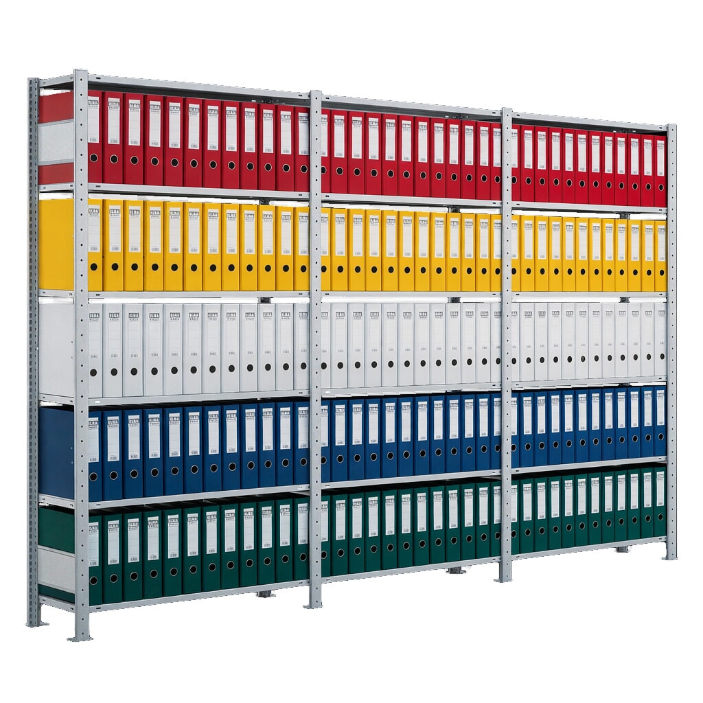 SCHULTE Komplettpaket Aktenregal, einseitig, Fachlast 85 kg, HxBxT 2.000 x 3.000 x 300 mm, verzinkt Produktabbildung: SCHULTE Komplettpaket Aktenregal, einseitig, Fachlast 85 kg, HxBxT 2.000 x 3.000 x 300 mm, verzinkt