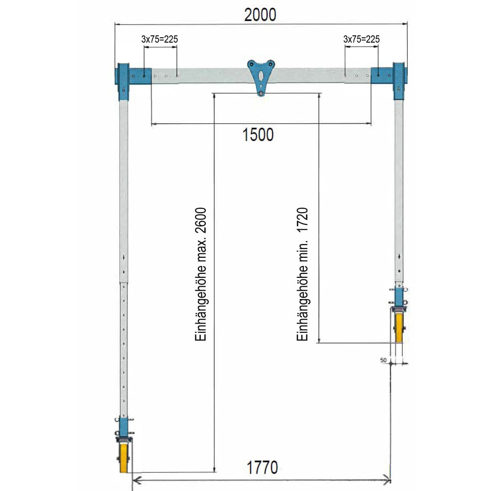 Produktabbildung Nr. 2: Alu-Vierbein AVF 0,5, verfahrbar, Trägerlänge 2.000 mm, TK 500 kg