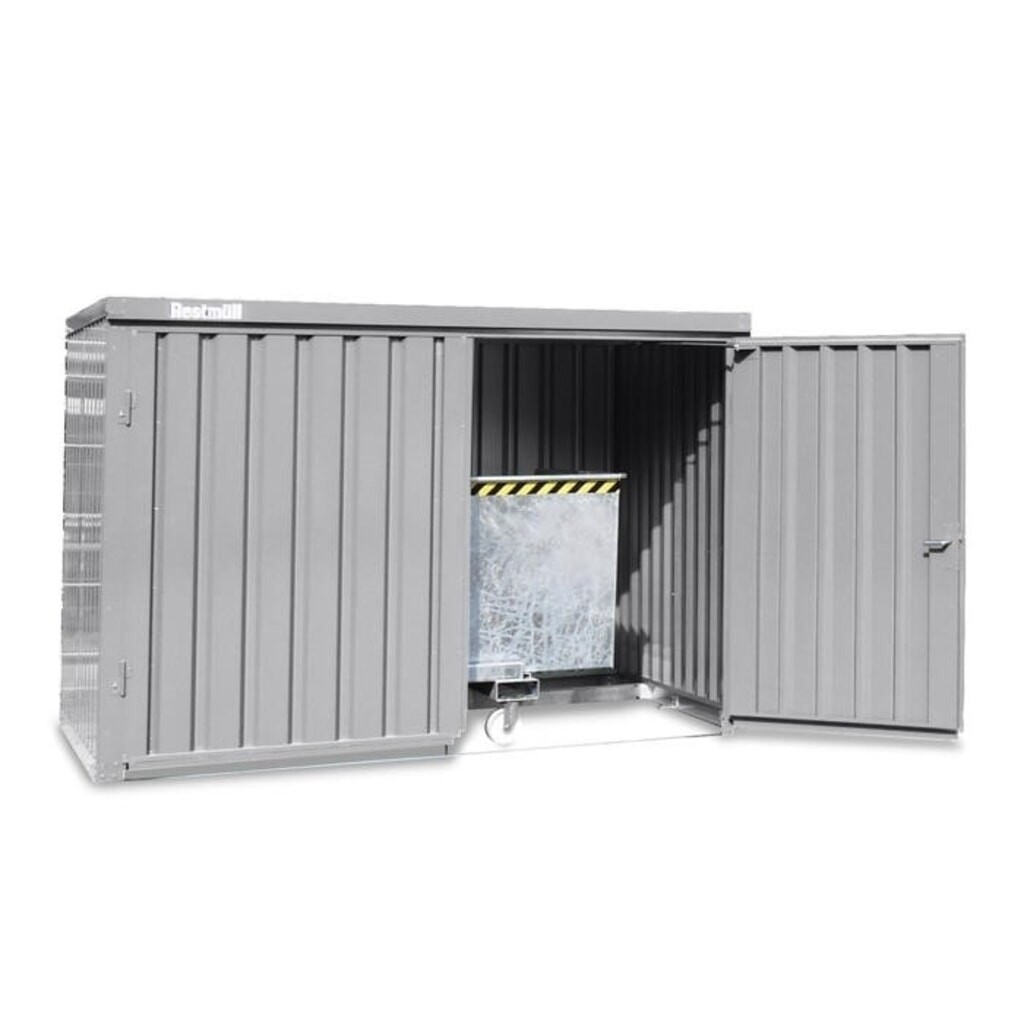 FLADAFI® Materialcontainer, verzinkt, zerlegt, 4 m², ohne Boden, HxBxT 2.115 x 2.100 x 2.170 mm, Doppelflügeltür (asymmetrische Teilung), mittig in Breitseite Produktabbildung Nr. 1: FLADAFI® Materialcontainer, verzinkt, zerlegt, 4 m², ohne Boden, HxBxT 2.115 x 2.100 x 2.170 mm, Doppelflügeltür (asymmetrische Teilung), mittig in Breitseite