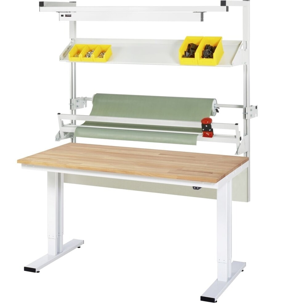 Produktabbildung Nr. 7: RAU Elektrisch höhenverstellbares Packtisch-Set adlatus 300, Aufbau mit LED-Beleuchtung und Schneidegerät, HxBxT 1850-2250 mm x 1500 mm x 800 mm