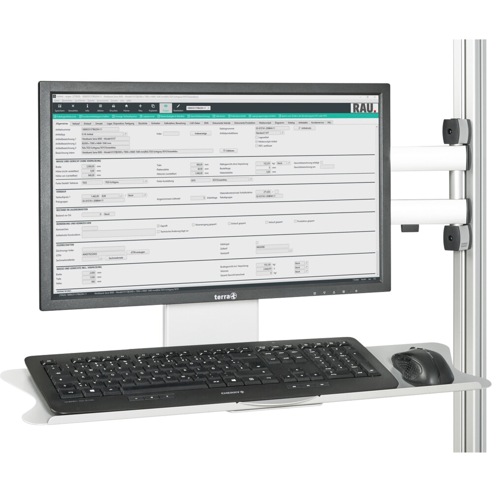 Produktabbildung: Schwenkarm für RAU Packtisch, für Flachbildschirm, mit 3 Gelenken, inklusive Maus-/ Tastaturauflage