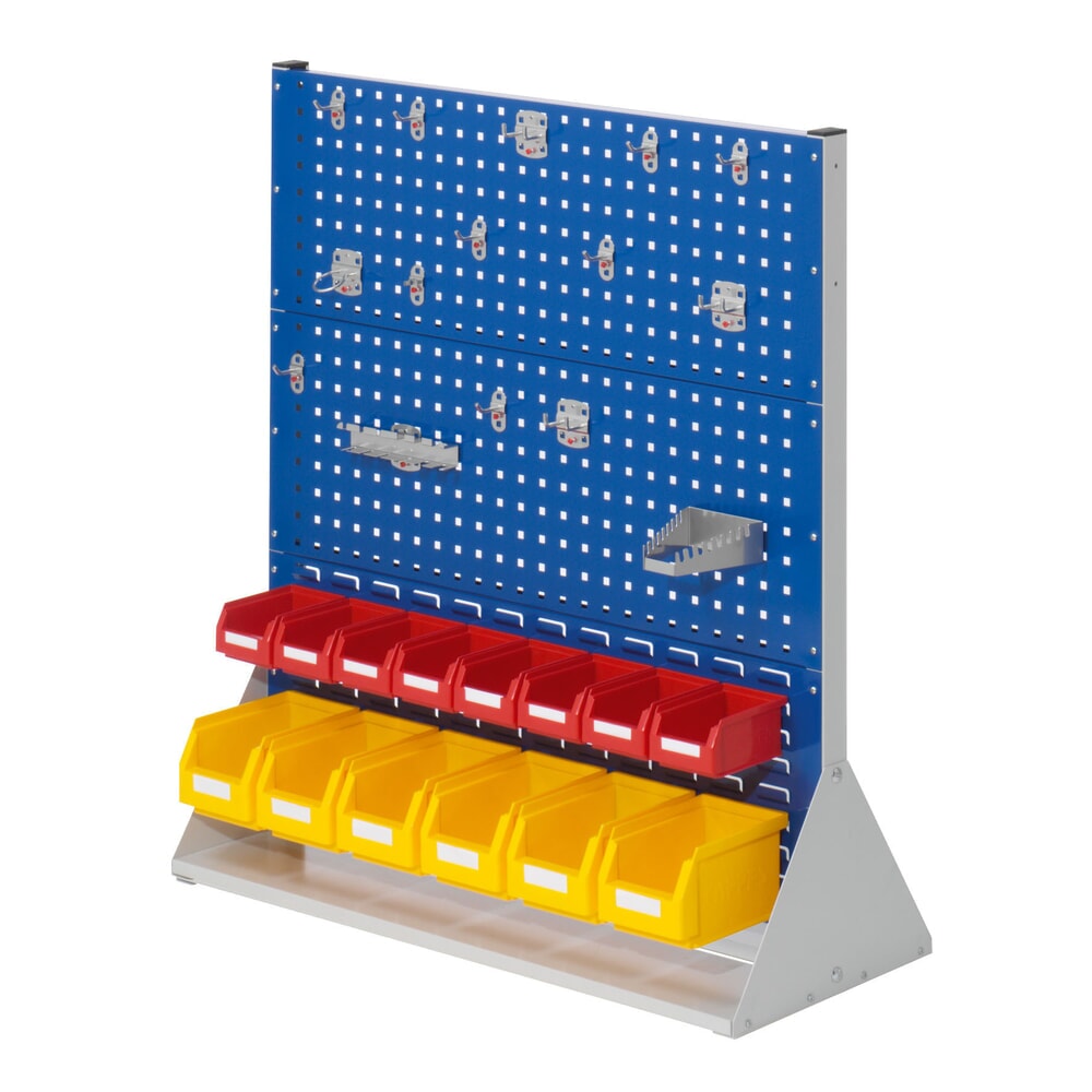 Produktabbildung: Kappes RasterPlan Lochplatten-Wand, doppelseitig, Werkzeughaltersortiment 15-teilig, HxBxT 1100 x 1000 x 430 mm, lichtgrau/enzianblau