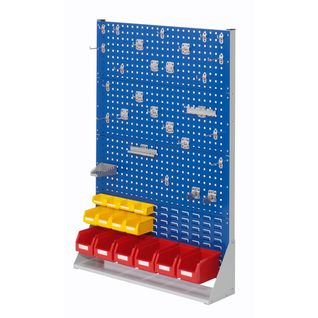 Kappes RasterPlan Lochplatten-Wand, einseitig, Werkzeughaltersortiment 28-teilig, HxBxT 1450 x 1000 x 240 mm, lichtgrau/enzianblau Produktabbildung: Kappes RasterPlan Lochplatten-Wand, einseitig, Werkzeughaltersortiment 28-teilig, HxBxT 1450 x 1000 x 240 mm, lichtgrau/enzianblau