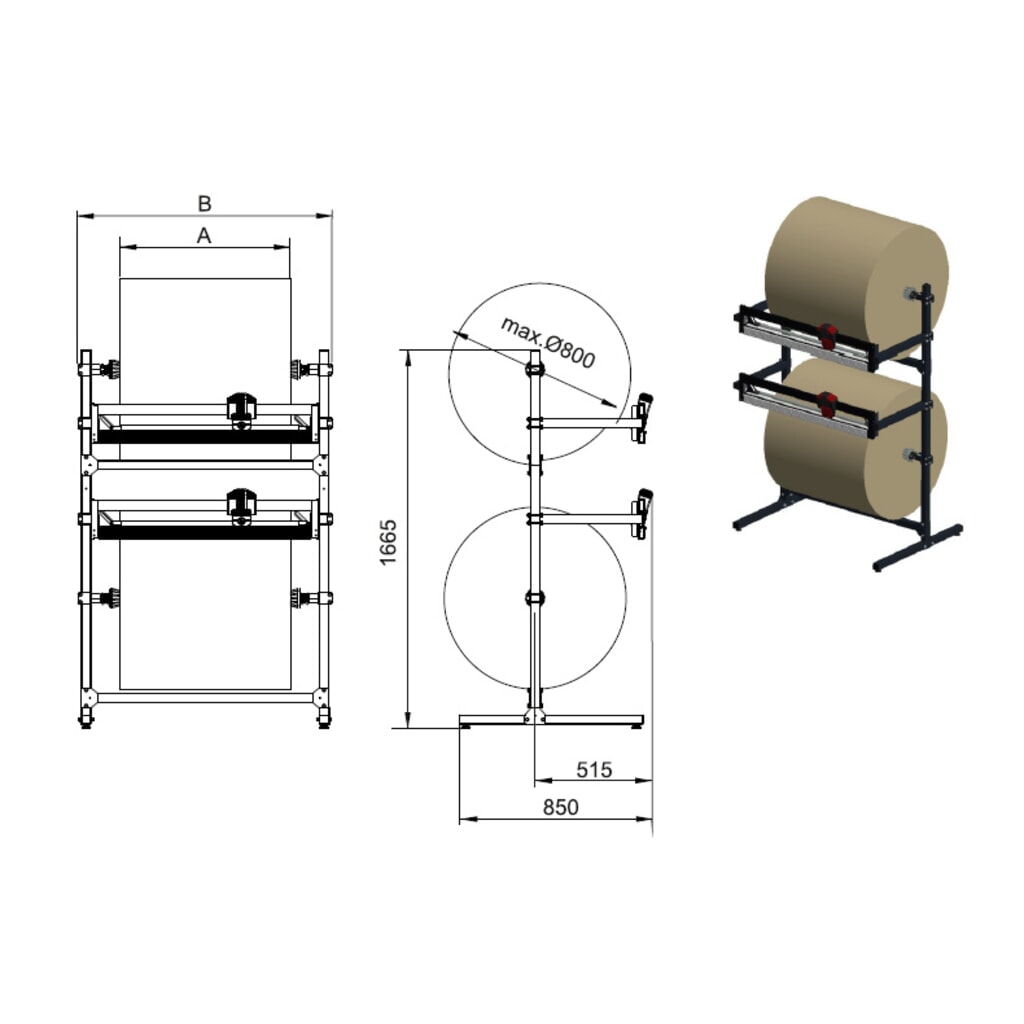 Produktabbildung Nr. 3: Rocholz Doppel-Schneidständer, mit zwei Schneideinheiten, Rollengewicht max. 130 kg, Schnittbreite 1600 mm