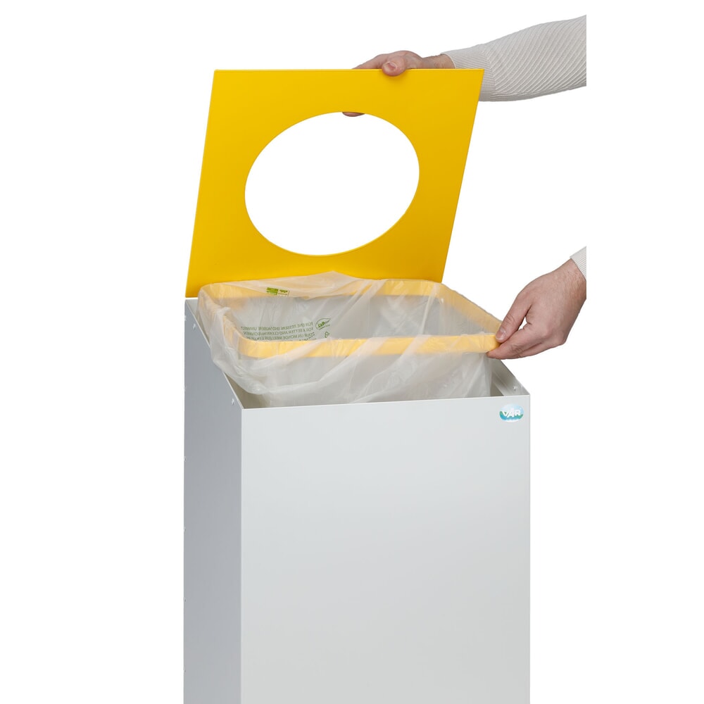 Produktabbildung Nr. 4: VAR® Wertstoffsammler WSG 38, mit Klemmring und runder Einwurföffnung, lichtgrau, verkehrsgelb
