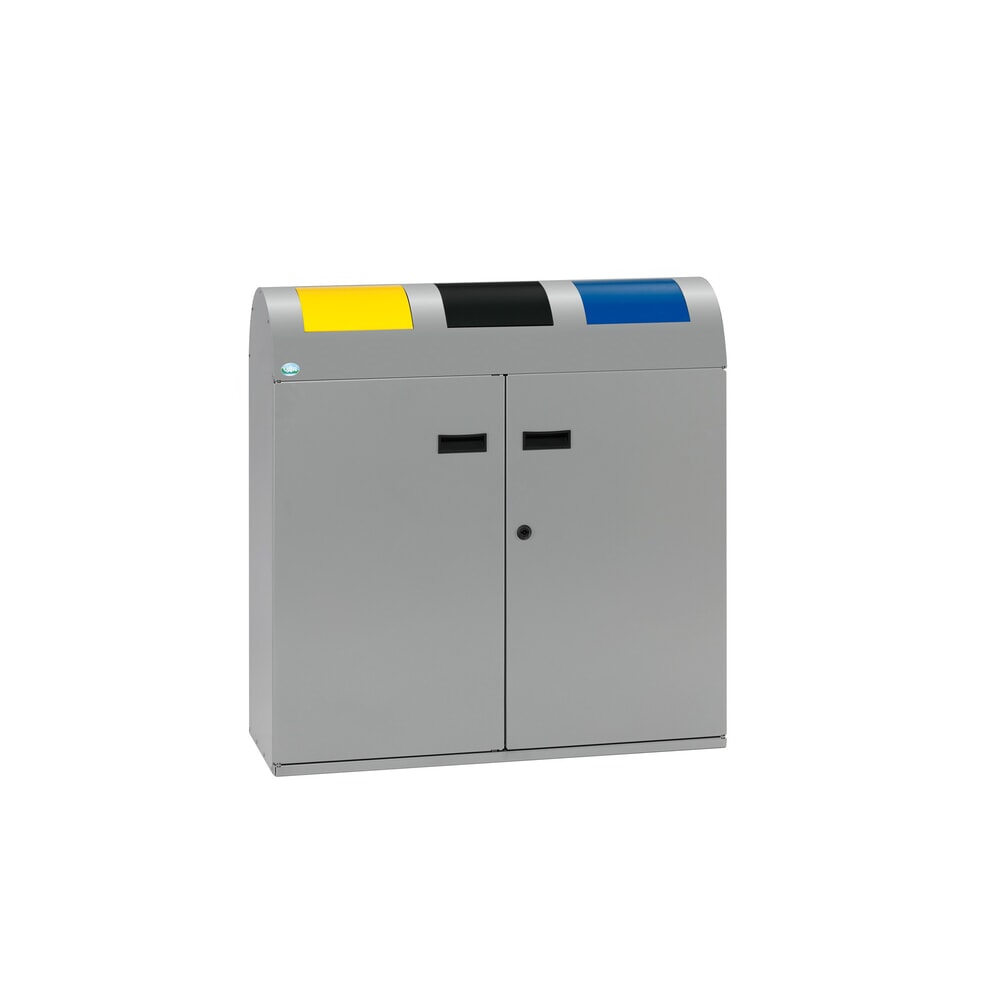 Illustration du produit: VAR® Wertstoffsammler WSS 75, mit 3 Innenbehältern und selbstschließenden Einwurfklappen, mit rundem Kopfteil, silber