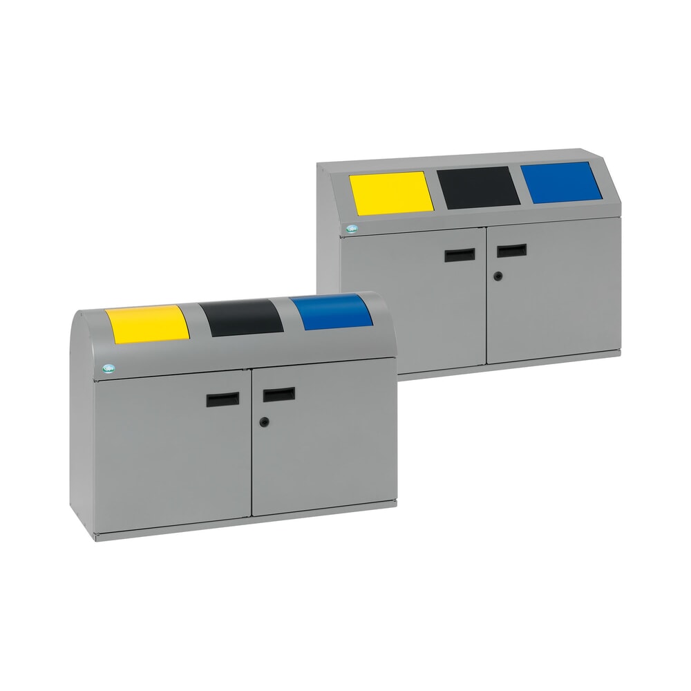 Produktabbildung Nr. 4: VAR® Wertstoffsammler WSS 50, mit 3 Innenbehältern und selbstschließenden Einwurfklappen, mit rundem Kopfteil, silber