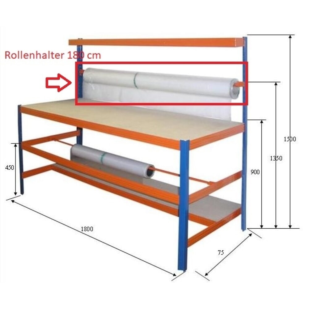 Produktabbildung Nr. 2: Packtisch mit Rollenhalter, robuste Spanplatte, Tragkraft 300 kg