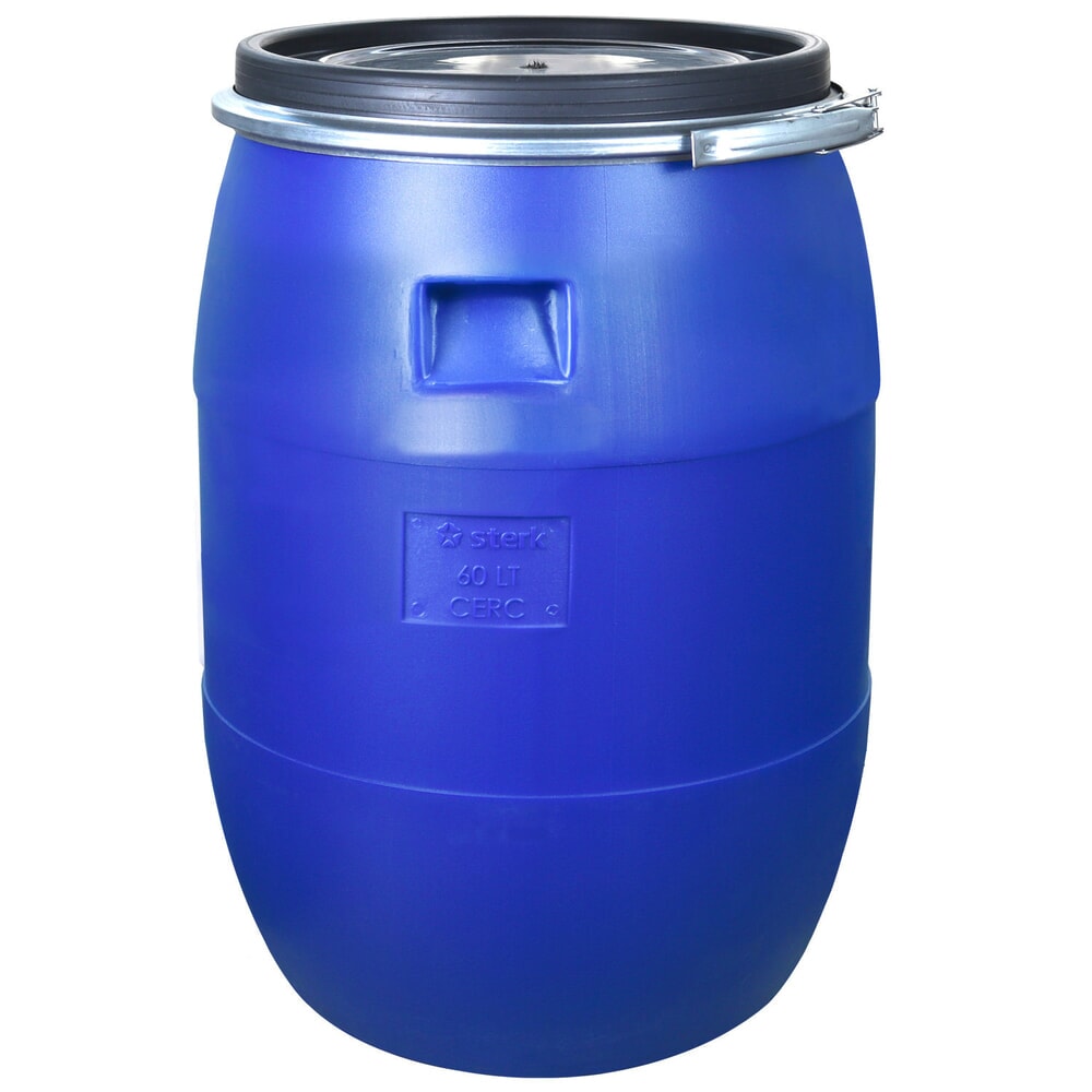 Produktabbildung: HEMMDAL Spannringfass mit Deckel, rund, lebensmittelecht, blau, 60 Liter