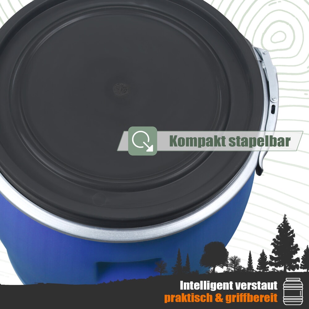 Produktabbildung Nr. 5: HEMMDAL Spannringfass mit Deckel, rund, lebensmittelecht, blau, 60 Liter