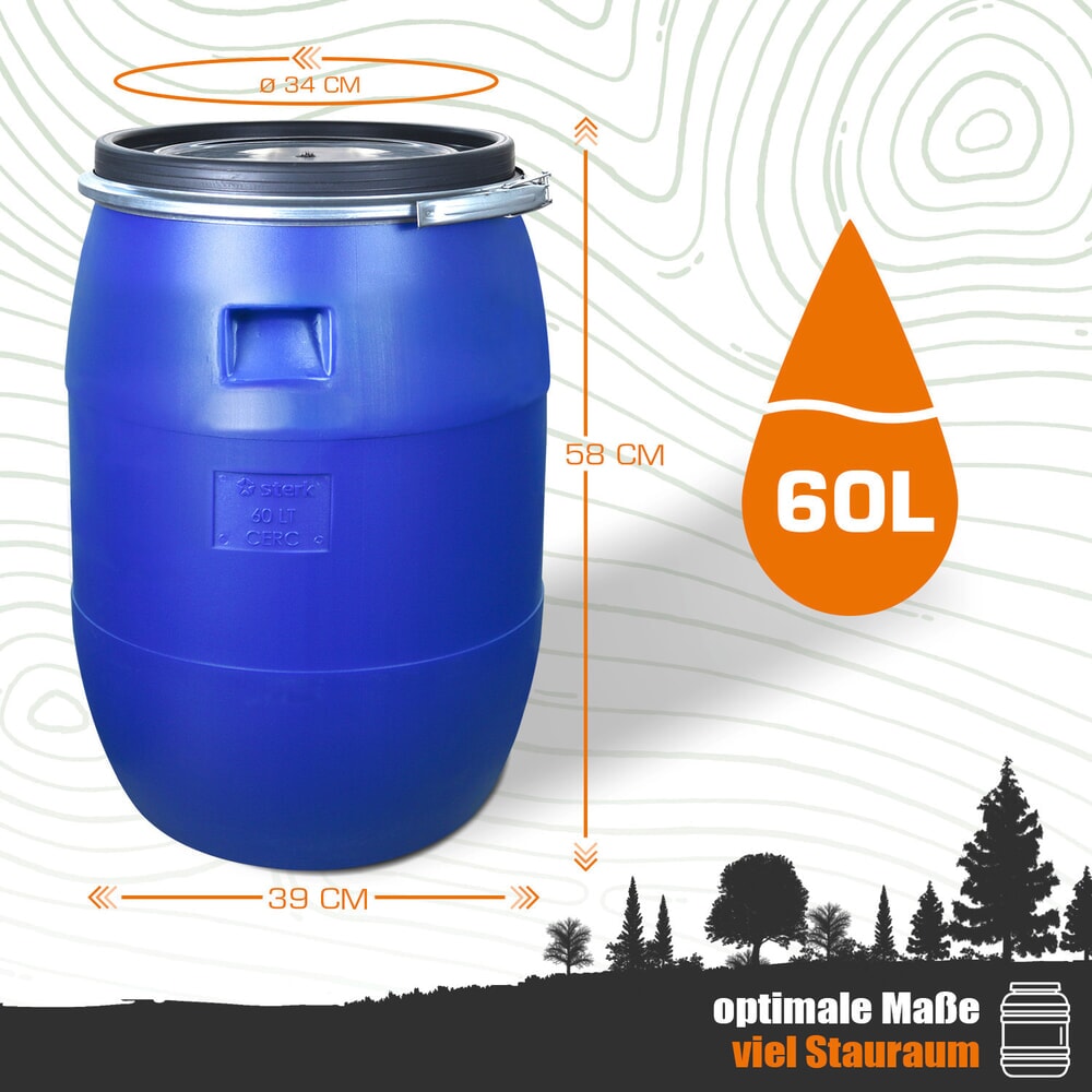 Produktabbildung Nr. 7: HEMMDAL Spannringfass mit Deckel, rund, lebensmittelecht, blau, 60 Liter