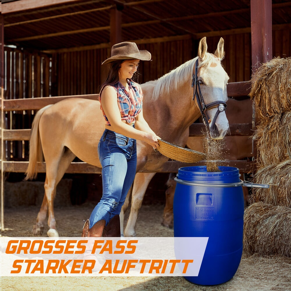 Produktabbildung Nr. 15: HEMMDAL Spannringfass mit Deckel, rund, lebensmittelecht, blau, 60 Liter