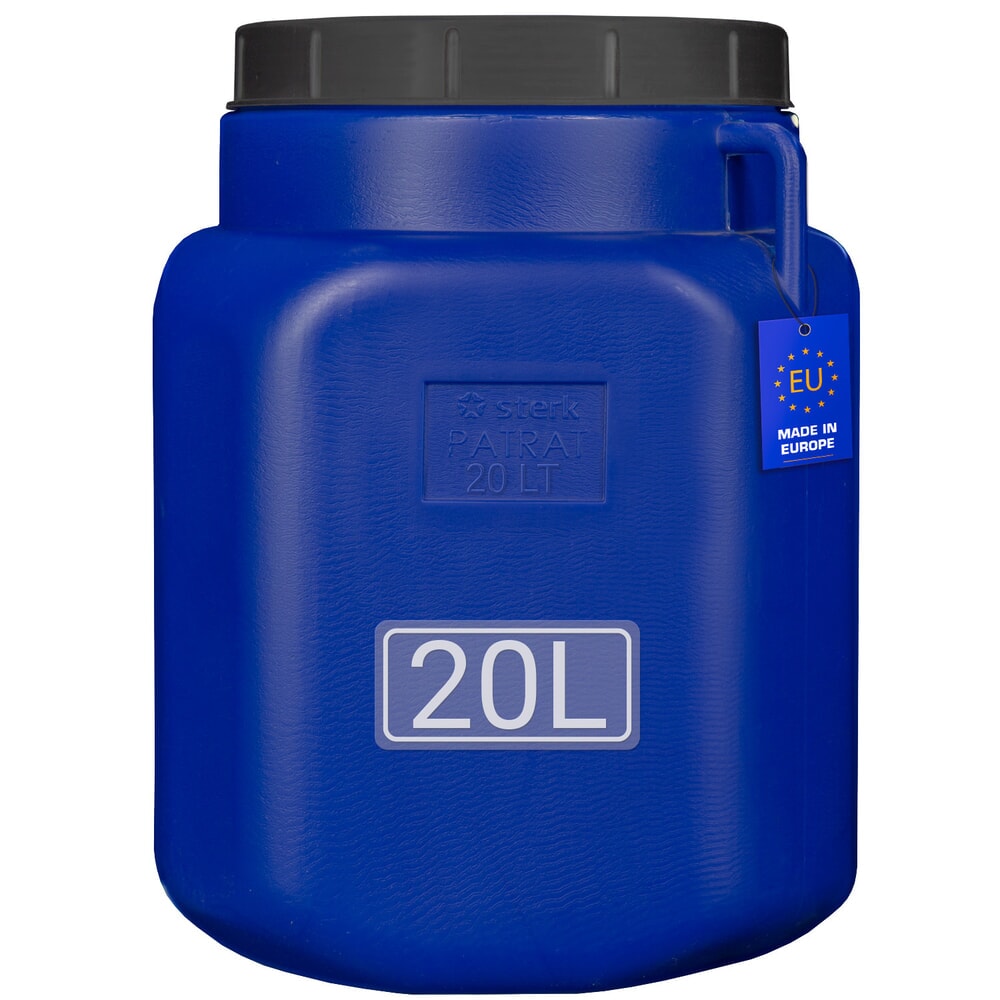 Produktabbildung: HEMMDAL Kunststofffass mit Deckel, eckig, lebensmittelecht, blau, 20 Liter