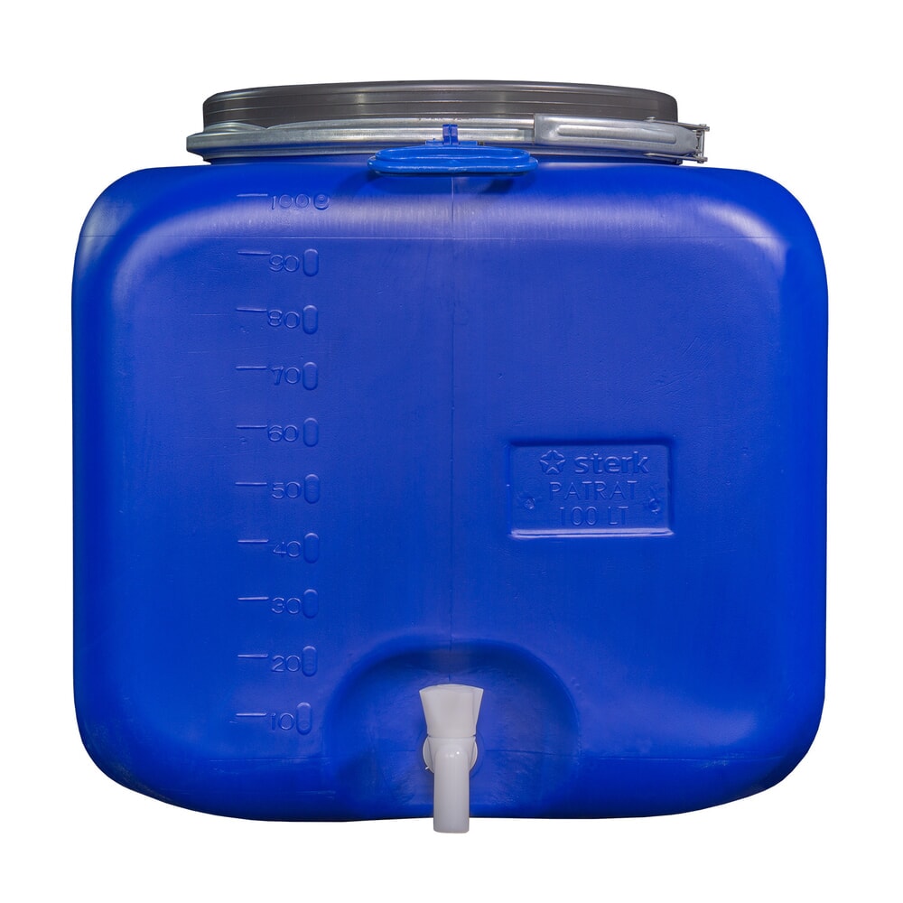 Produktabbildung Nr. 5: HEMMDAL Spannringfass mit Deckel und Hahn, quadratisch, lebensmittelecht, blau, 100 Liter