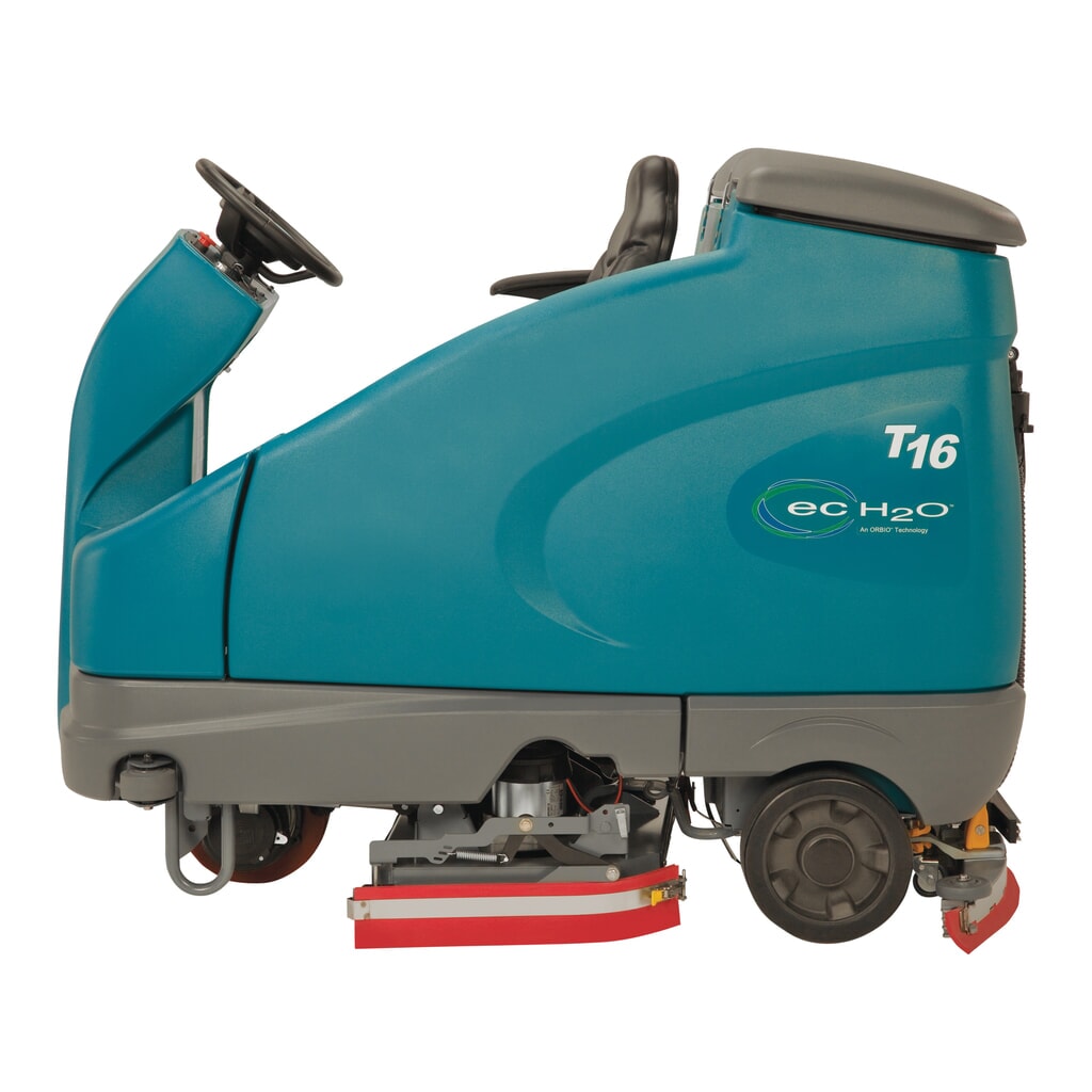 Produktabbildung: Tennant® Aufsitz-Scheuersaugmaschine T16, vollelektrischer Fahrantrieb, mit 2 Schrubbtellern