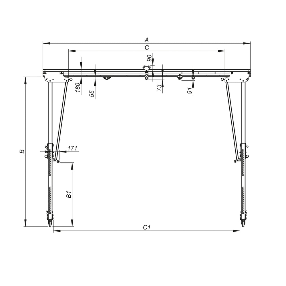 Produktabbildung Nr. 10: PLANETA Alu-Portalkran RLPK, inkl. Hebelzug, verfahrbar, Länge 2.000 mm, TK 1.750 kg, Größe S