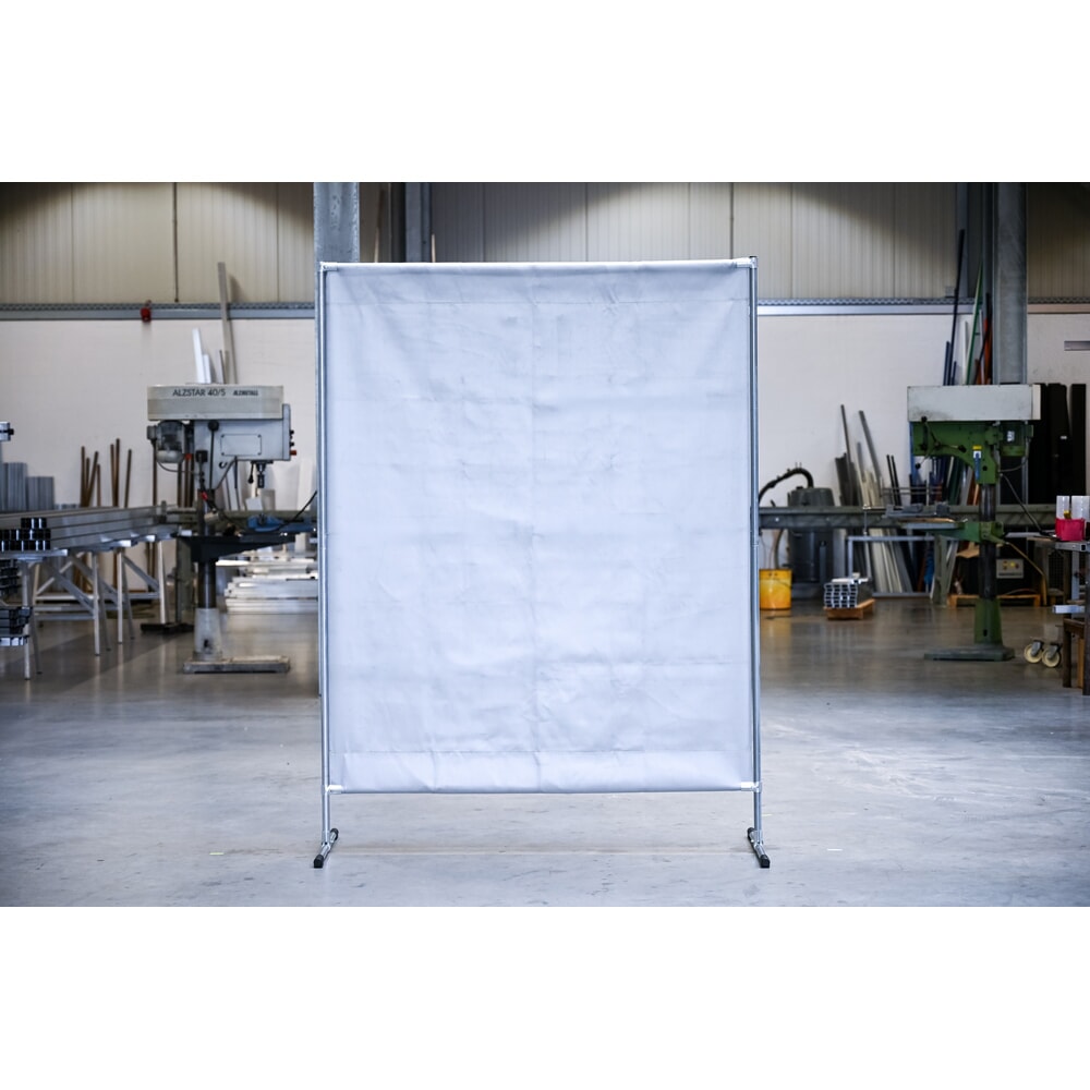Produktabbildung Nr. 1: Schweißer-Schutzstellwand, Hitzeschutz-/Spritzerschutzdecke gemäß DIN EN 13501-1, BxH 1.400 x 2.000 mm, grau/silber