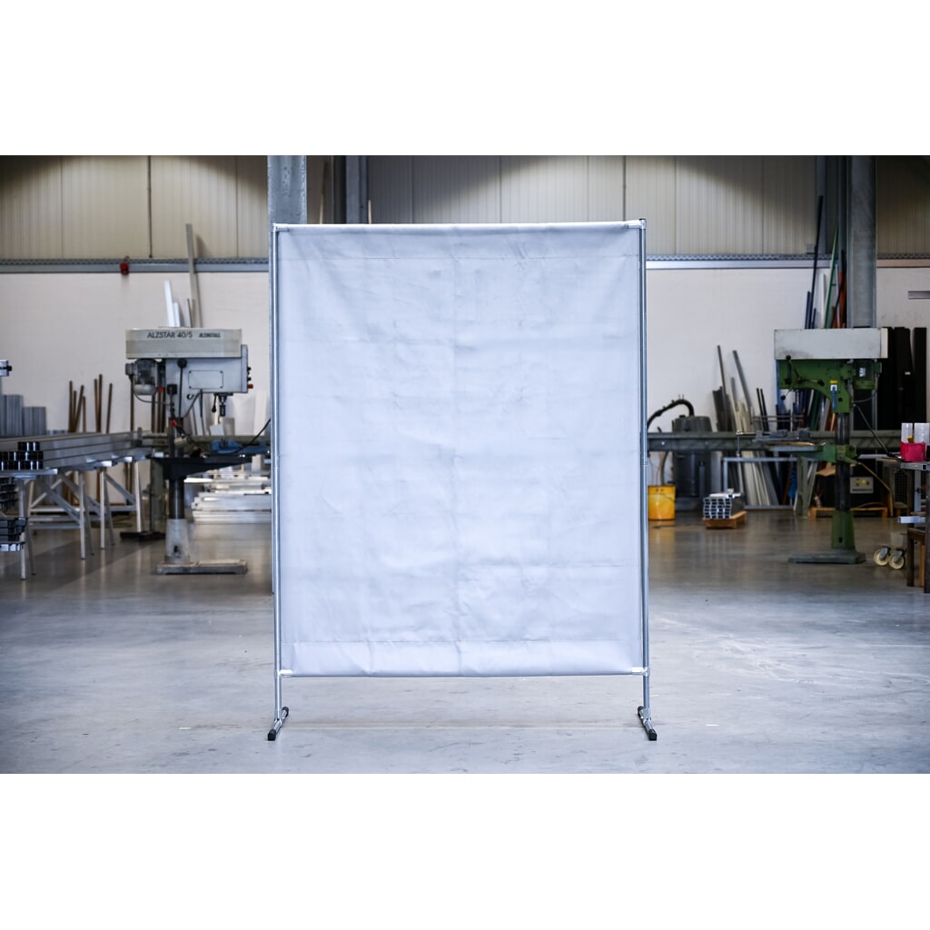 Produktabbildung: Schweißer-Schutzstellwand, Hitzeschutz-/Spritzerschutzdecke gemäß DIN EN 13501-1, BxH 1.400 x 2.000 mm, grau/silber