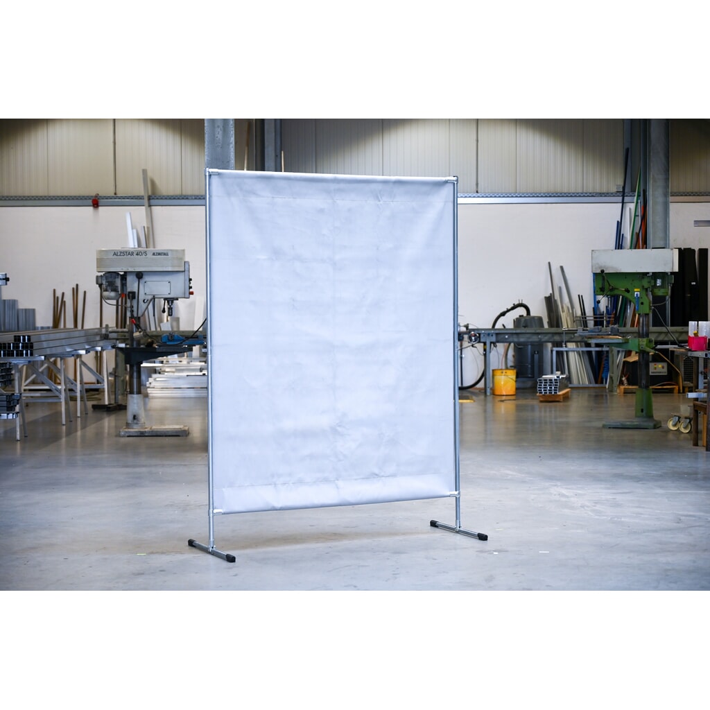 Schweißer-Schutzstellwand, Hitzeschutz-/Spritzerschutzdecke gemäß DIN EN 13501-1, BxH 1.400 x 2.000 mm, grau/silber Produktabbildung Nr. 3: Schweißer-Schutzstellwand, Hitzeschutz-/Spritzerschutzdecke gemäß DIN EN 13501-1, BxH 1.400 x 2.000 mm, grau/silber