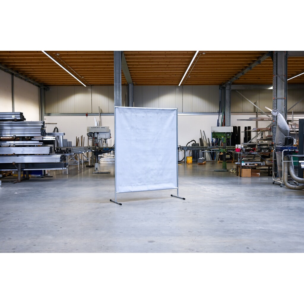 Schweißer-Schutzstellwand, Hitzeschutz-/Spritzerschutzdecke gemäß DIN EN 13501-1, BxH 1.400 x 2.000 mm, grau/silber Produktabbildung Nr. 4: Schweißer-Schutzstellwand, Hitzeschutz-/Spritzerschutzdecke gemäß DIN EN 13501-1, BxH 1.400 x 2.000 mm, grau/silber