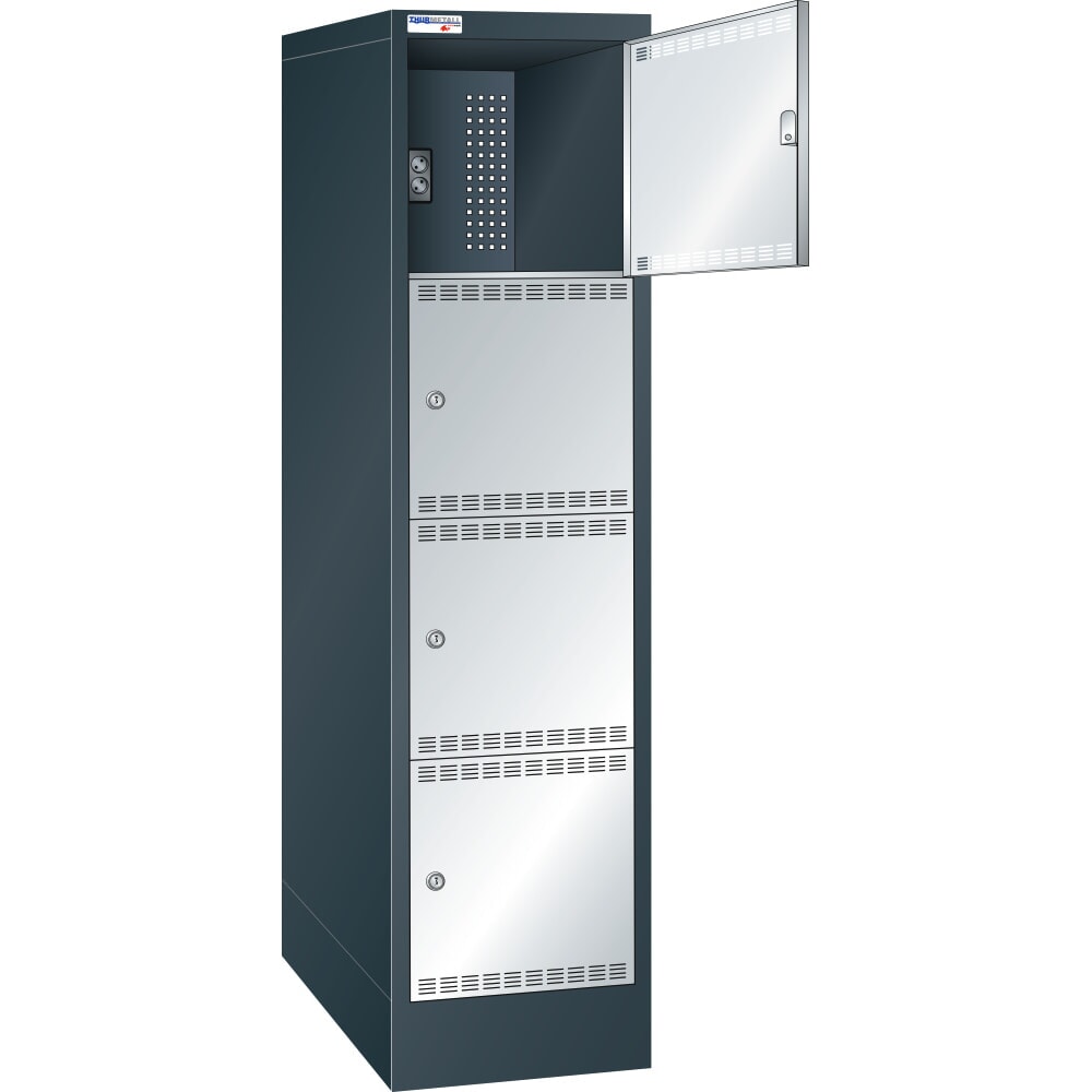 Produktabbildung Nr. 1: Thur Metall Akku-Ladeschrank mit Fächern, für E-Bike-Akkus, HxBxT 1790 mm x 415 mm x 580 mm, Key Lock, anthrazitgrau/lichtgrau