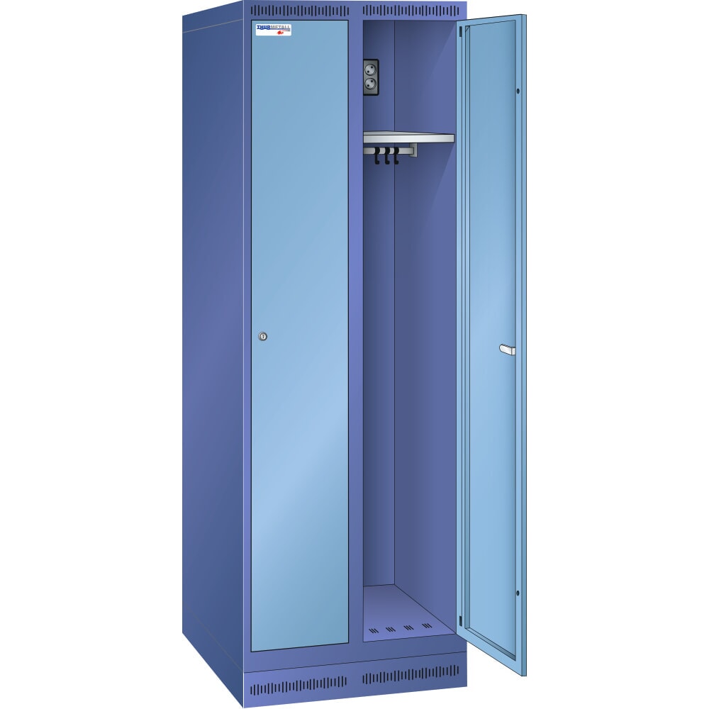 Produktabbildung Nr. 1: Thur Metall Akku-Ladeschrank mit Garderoben, HxBxT 1800 mm x 600 mm x 500 mm, Key Lock, taubenblau/hellblau