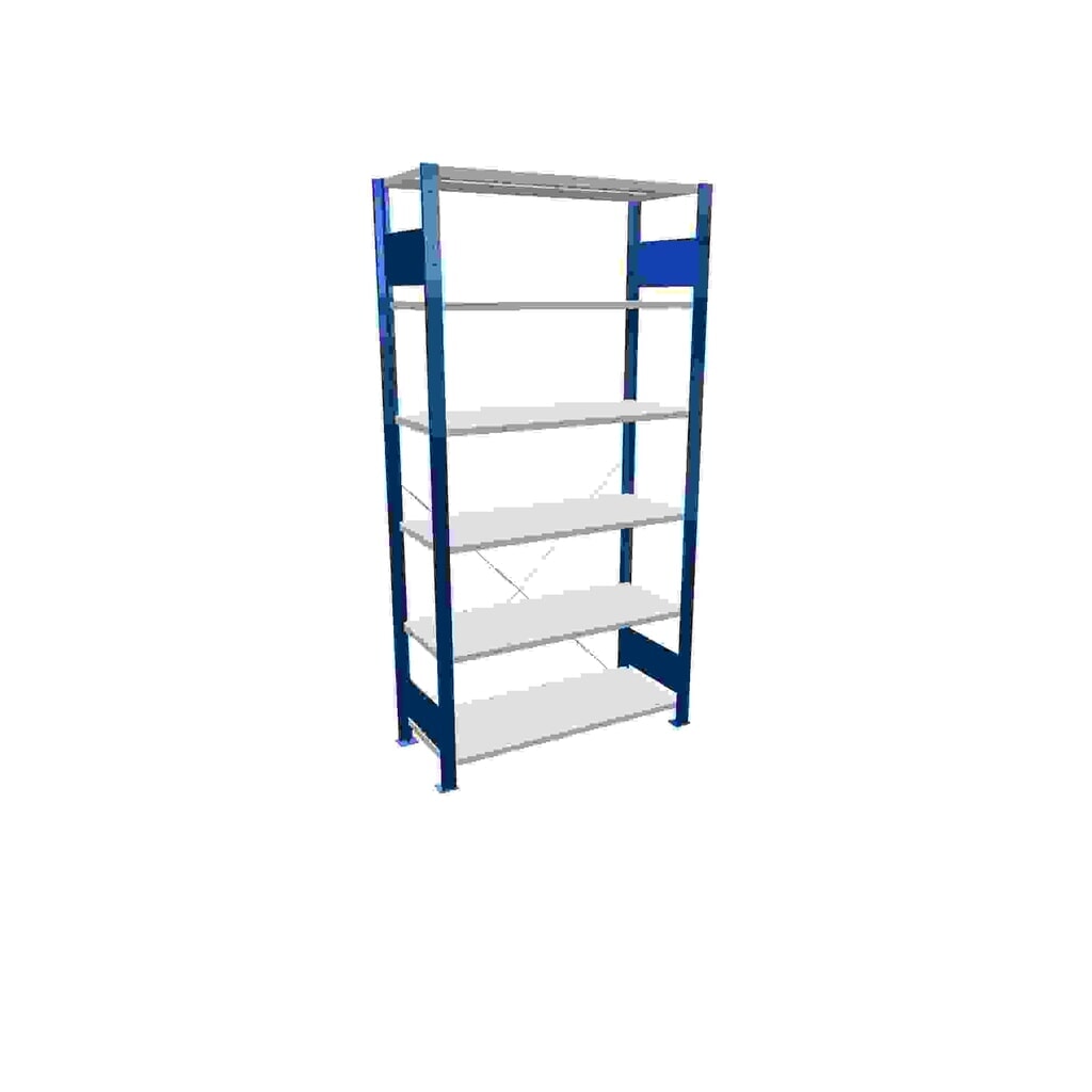 Produktabbildung: SCHULTE Fachbodenregal enzianblau/lichtgrau mit 6 Stahlblechböden, Fachlast 150 kg, HxBxT 2.000 x 1.060 x 436 mm