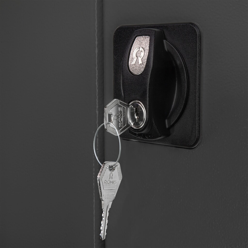 Steinbock® Flügeltüren-Magazinschrank, 48 Sichtlagerkästen Größe 3, 11 Fachböden, lichtgrau/anthrazitgrau Produktabbildung Nr. 5: Steinbock® Flügeltüren-Magazinschrank, 48 Sichtlagerkästen Größe 3, 11 Fachböden, lichtgrau/anthrazitgrau