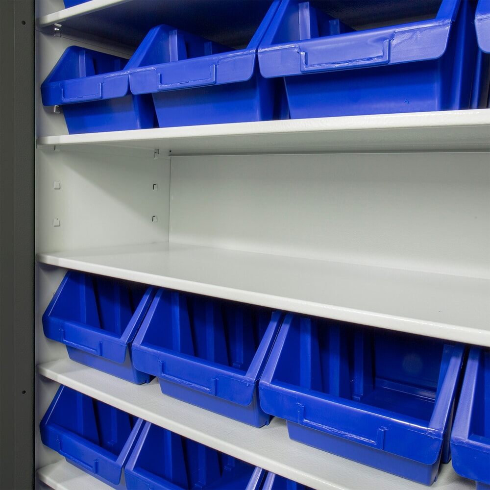 Produktabbildung Nr. 6: HEMMDAL Flügeltüren-Magazinschrank, 48 Sichtlagerkästen Größe 3, 11 Fachböden, lichtgrau/anthrazitgrau